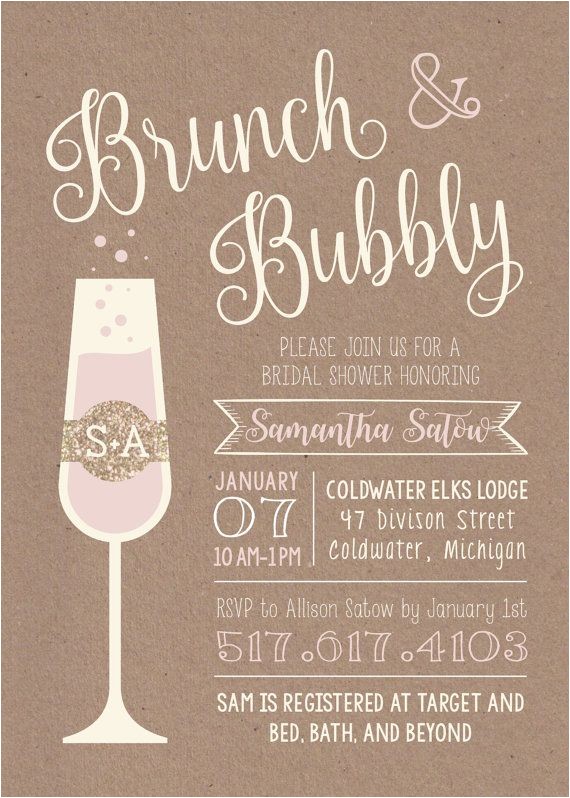 Bridal Shower Brunch Invites 5 X 7 Printable Rustic Brunch & Bubbly Bridal Shower