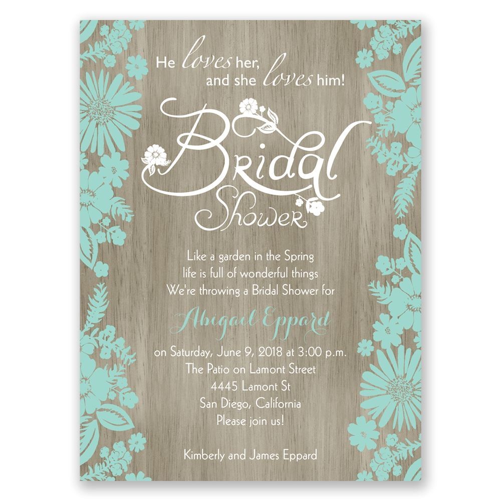 Bridal Shower E Invites Flowers and Woodgrain Petite Bridal Shower Invitation