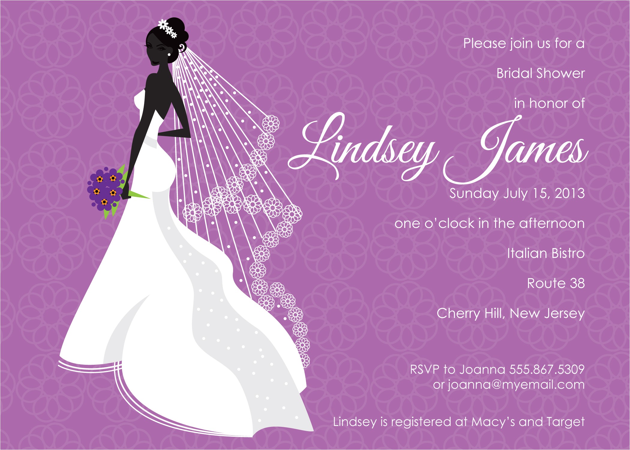 Bridal Shower Invitation Cards Samples Purple Bridal Shower Invitations Template