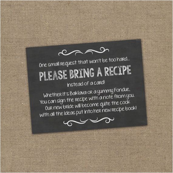 Bridal Shower Invitation Inserts Please Bring A Recipe Instead Of A Card Insert for Bridal