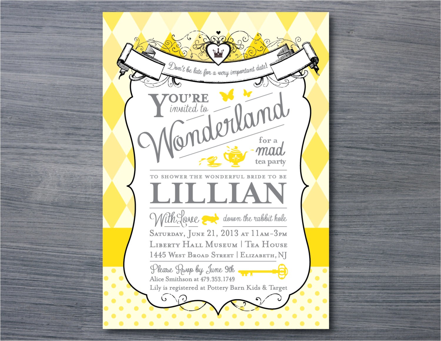 Bridal Shower Invitations Alice In Wonderland theme Alice In Wonderland Bridal Shower Invitation