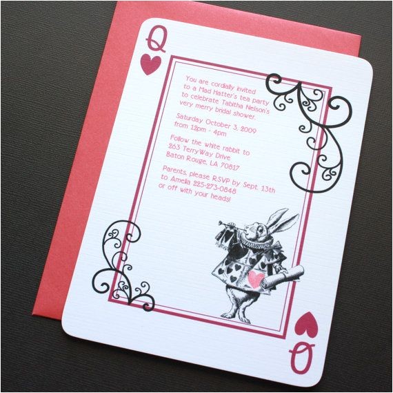 Bridal Shower Invitations Alice In Wonderland theme Alice In Wonderland Invitation Rabbit Red and Black