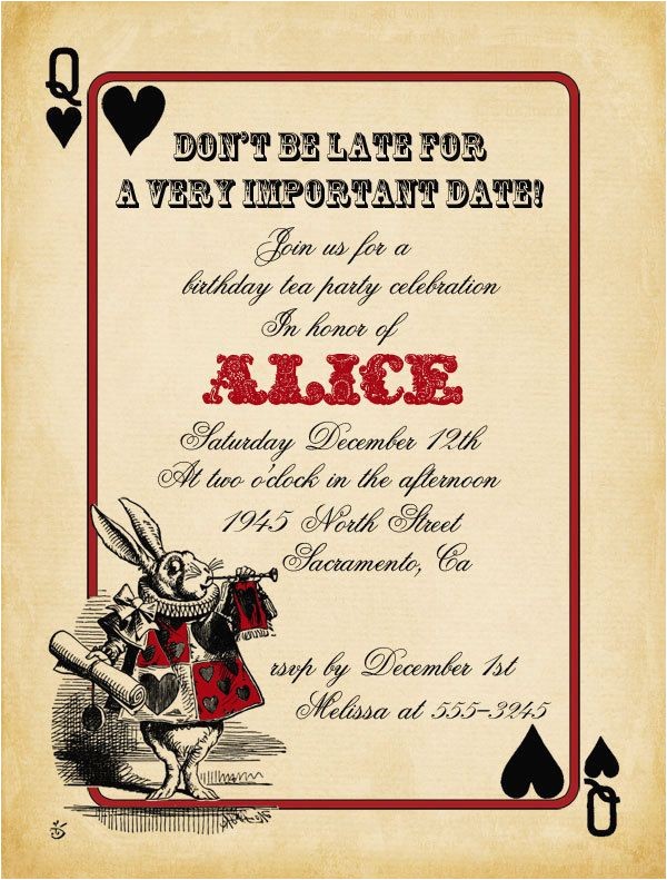 Bridal Shower Invitations Alice In Wonderland theme Playing Card Alice In Wonderland Invitation Bridal Shower