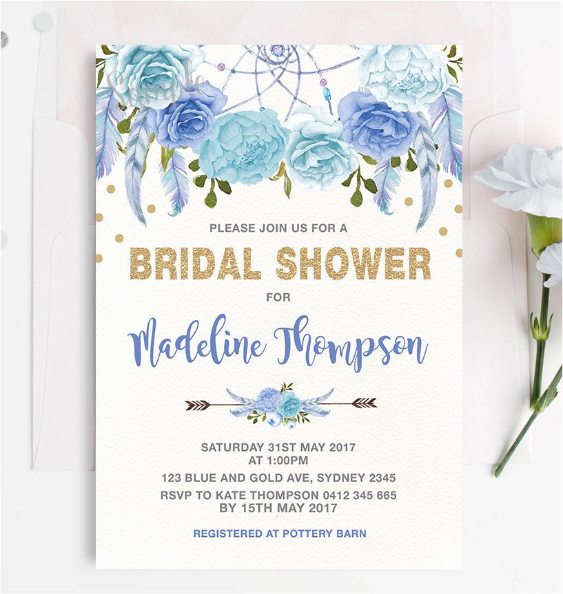 Bridal Shower Invitations Australia Boho Blue Gold Floral Bridal Shower Invitation Hens Night