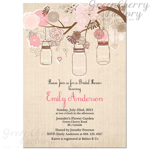 Bridal Shower Invitations Mason Jar theme Bridal Shower Invitations Etsy Bridal Shower Invitations