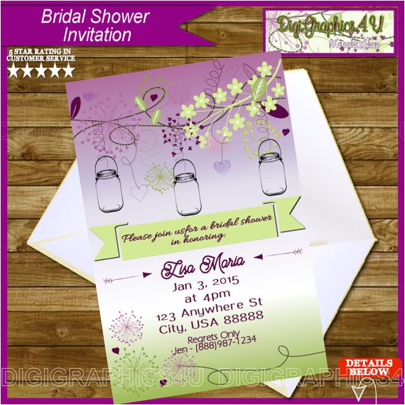 Bridal Shower Invitations Mason Jar theme Bridal Shower Mason Jar themed Printable by Digigraphics4u