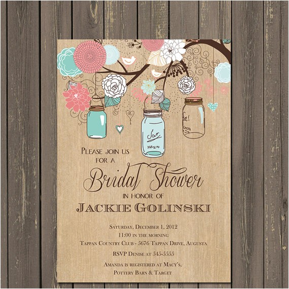 Bridal Shower Invitations Mason Jar theme Mason Jar Invitation Mason Jar Bridal Shower Invitation
