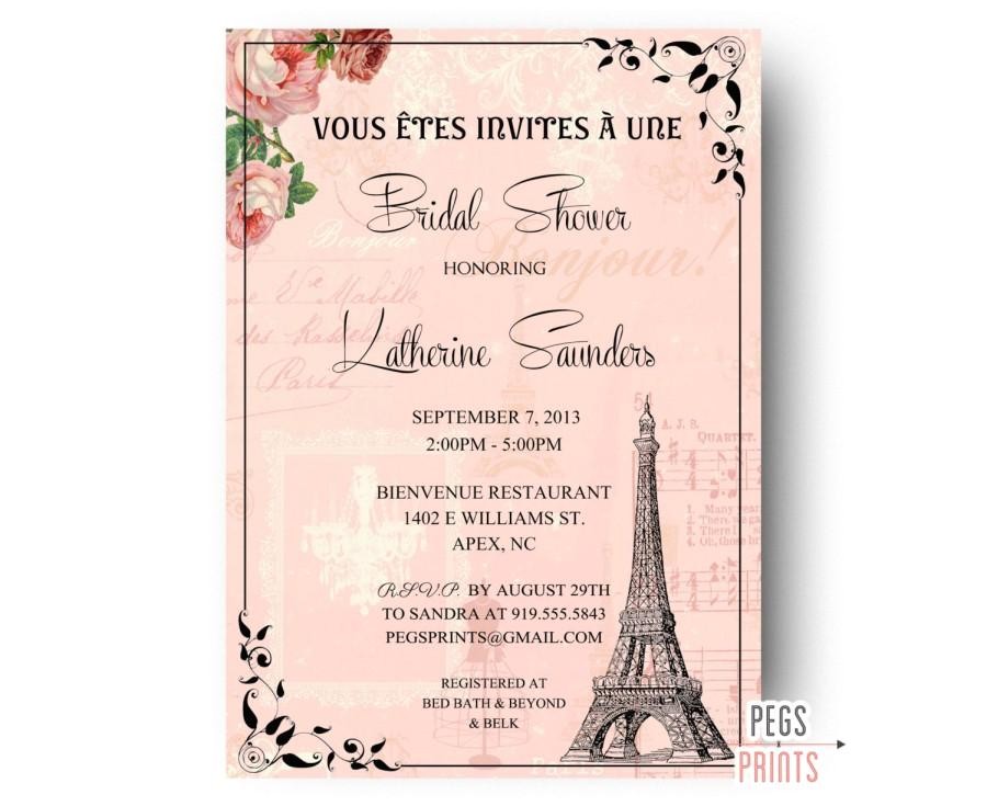Bridal Shower Invitations Paris theme Paris Bridal Shower Invitation Printable Paris themed