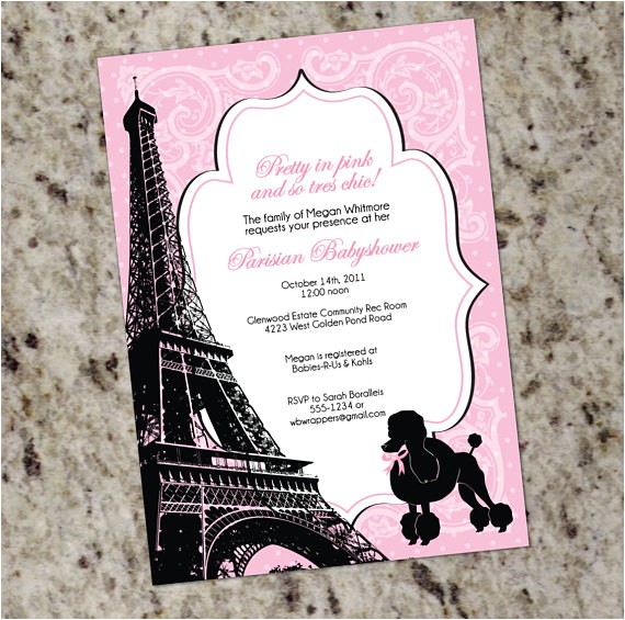 Bridal Shower Invitations Paris theme Pretty In Pink Paris themed Baby or Bridal Shower