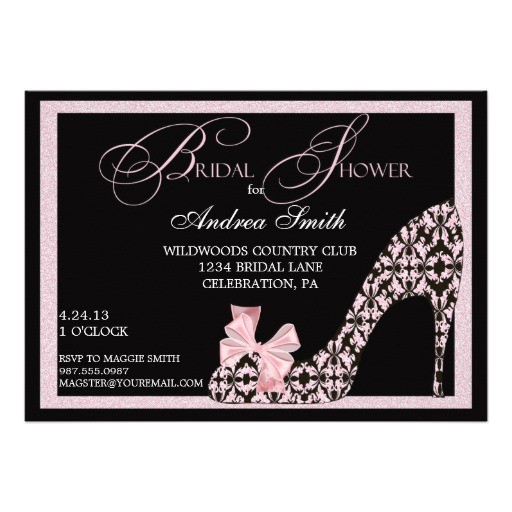 Bridal Shower Invitations Shoes Pink Damask Shoe Bridal Shower Invitation 5" X 7