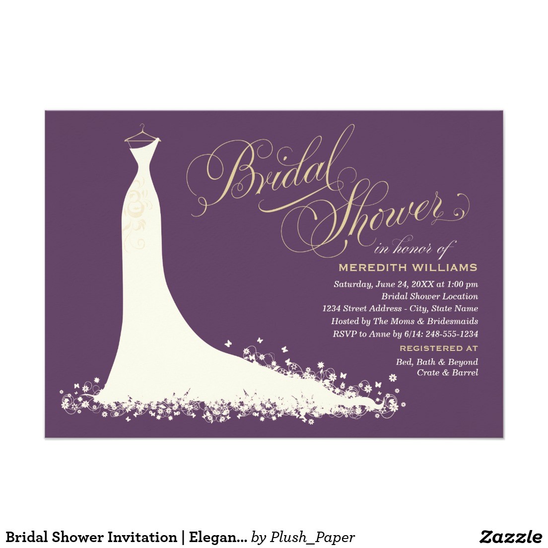 Bridal Shower Invitations Vistaprint Invitations Bridal Rectangle Landscape Purple White Dress