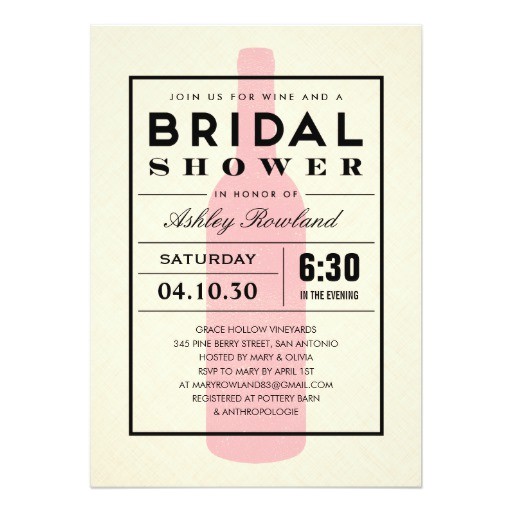 Bridal Shower Invitations Wine theme Wording Wine themed Bridal Shower Invitations