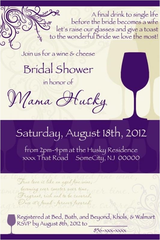 Bridal Shower Invitations Wine theme Wording Wine themed Bridal Shower Invitations Template