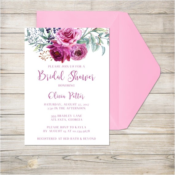 Bridal Shower Invitations with Envelopes Bridal Shower Invitation Printed Invitation with Envelope