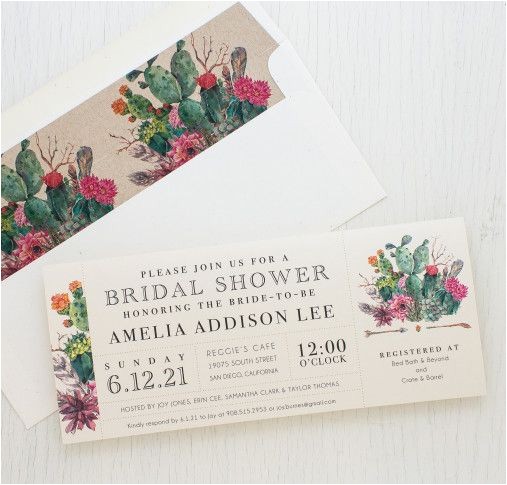 Bridal Shower Invitations with Matching Envelopes Desert Blooms Bridal Shower Invitations