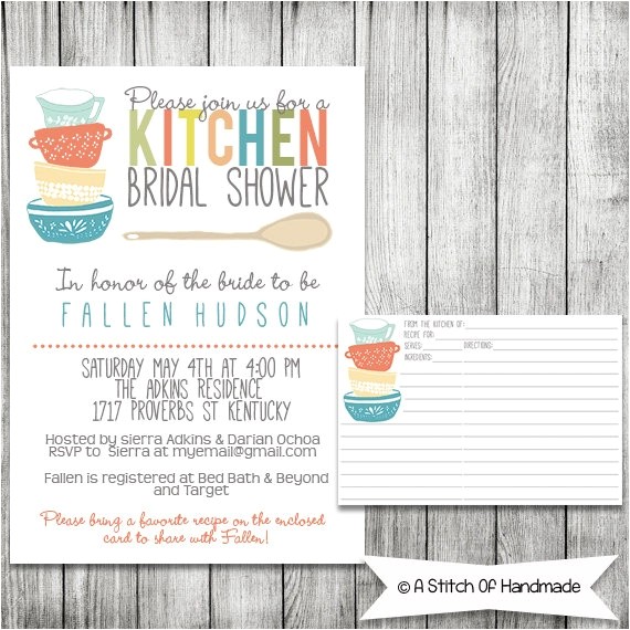 Bridal Shower Invitations with Matching Recipe Cards Kitchen Bridal Shower Invitation Printable File 5 X 7