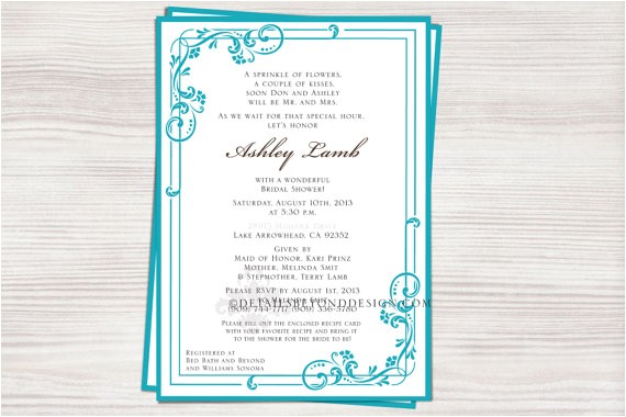 Bridal Shower Invitations with Matching Recipe Cards Swirl Bridal Shower Invitation and Matching Recipe Card by