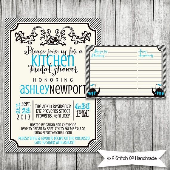 Bridal Shower Invitations with Matching Recipe Cards Whimsical Kitchen Bridal Shower Invitation Printable