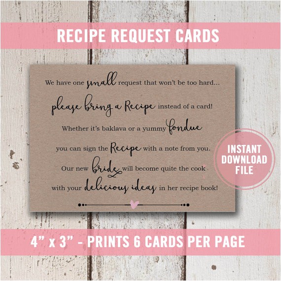 Bridal Shower Invitations with Recipe Cards Wording Bridal Shower Invitation Bridal Shower Recipe Card for Bride