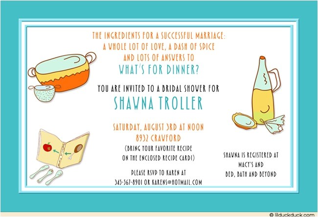 Bridal Shower Invitations with Recipe Cards Wording Kitchen Bridal Shower Invitation Cooking themed Retro