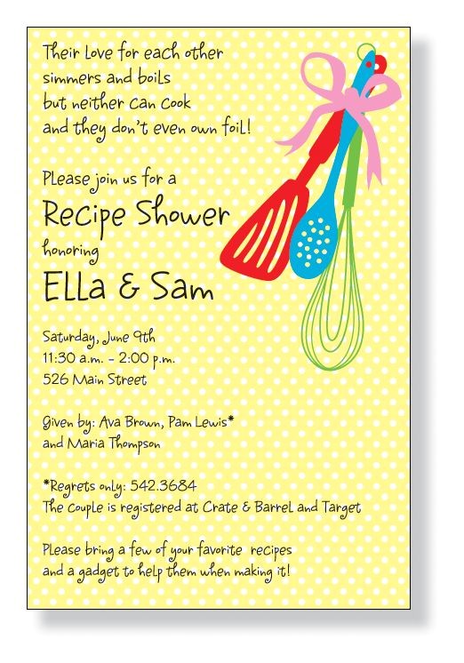 Bridal Shower Invitations with Recipe Cards Wording Kitchen Corner