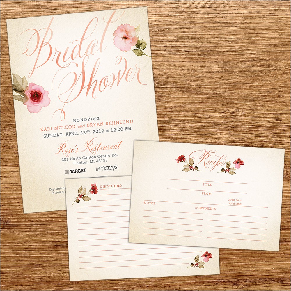Bridal Shower Invitations with Recipe Cards Wording Watercolor Flower Bridal Shower Invitation with by Kxodesign