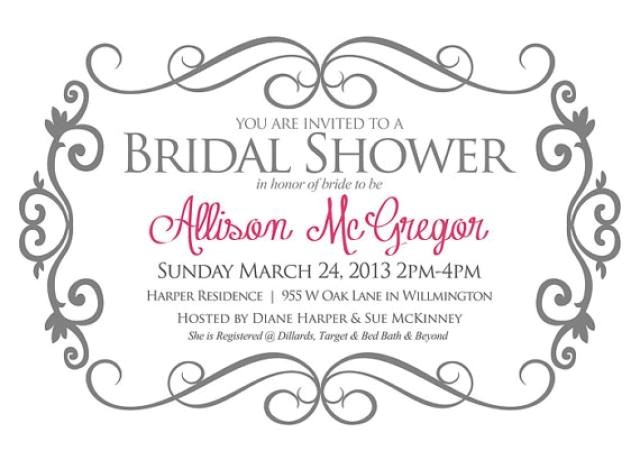 Bridal Shower Invite Text Bridal Shower Invitation Gray and Pink Bride Shower