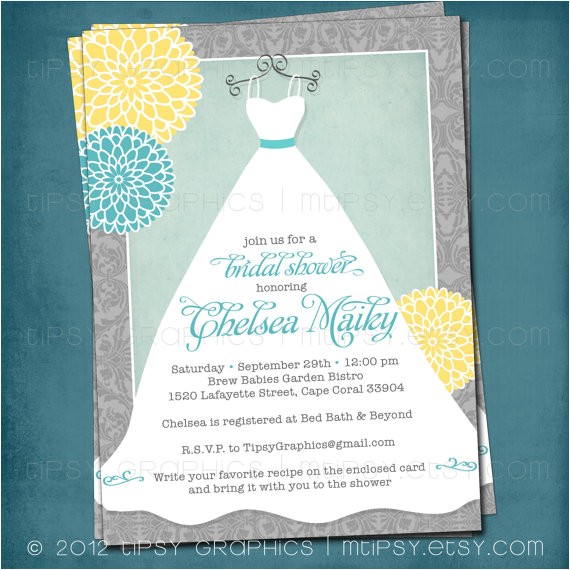 Bridal Shower Invite Text Lace Mums something Blue Bridal Shower Gown Invite by