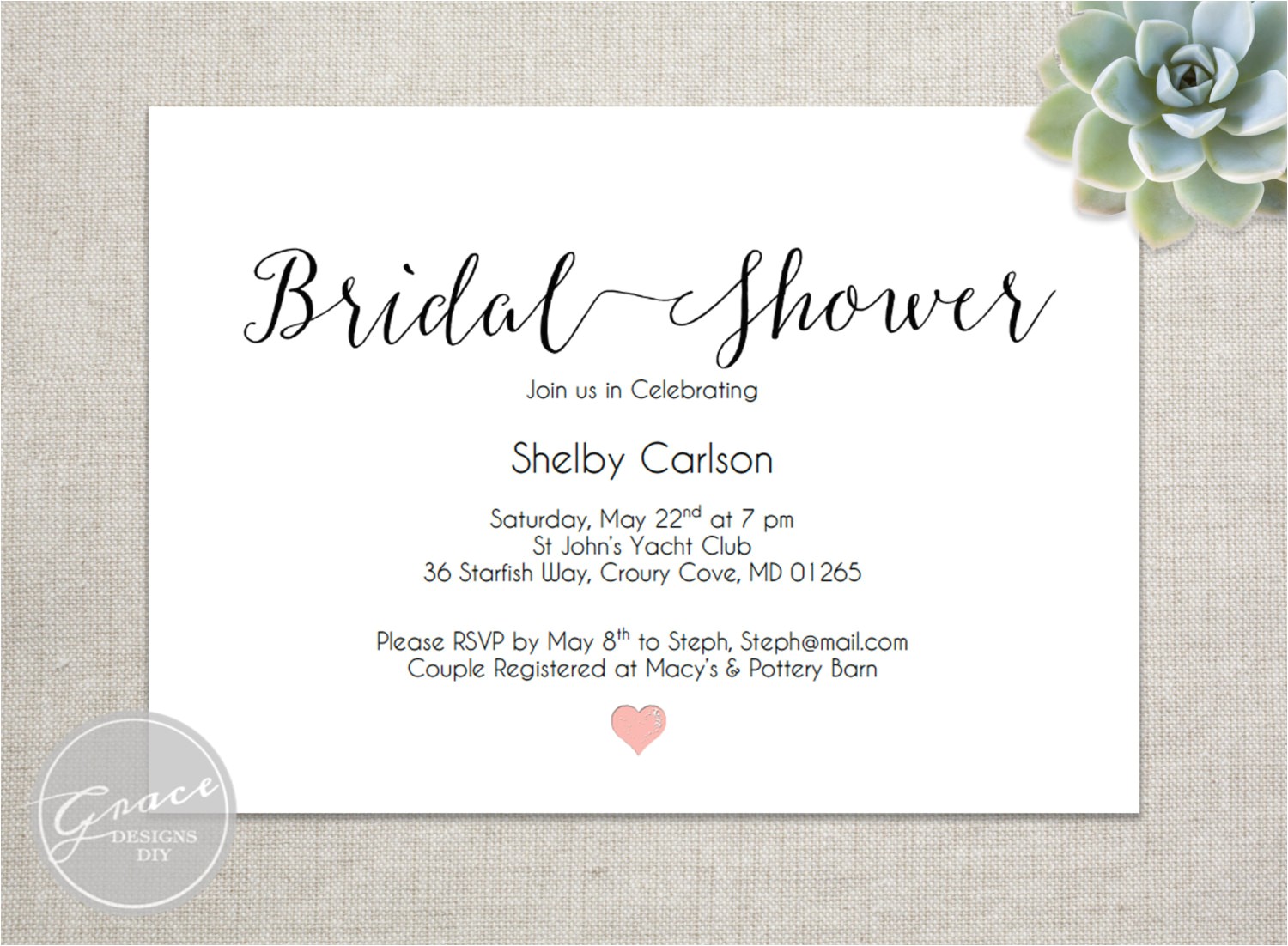 Bridal Shower Invite Text Printable Bridal Shower Invitation Editable Text and Blush