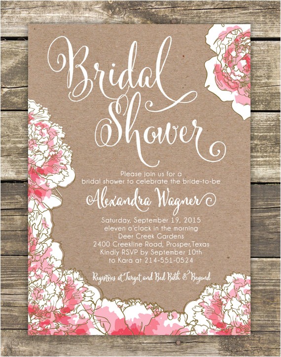 Bridal Shower Luncheon Invitation Wording Printed Bridal Shower Invitation Romantic Pink Peony