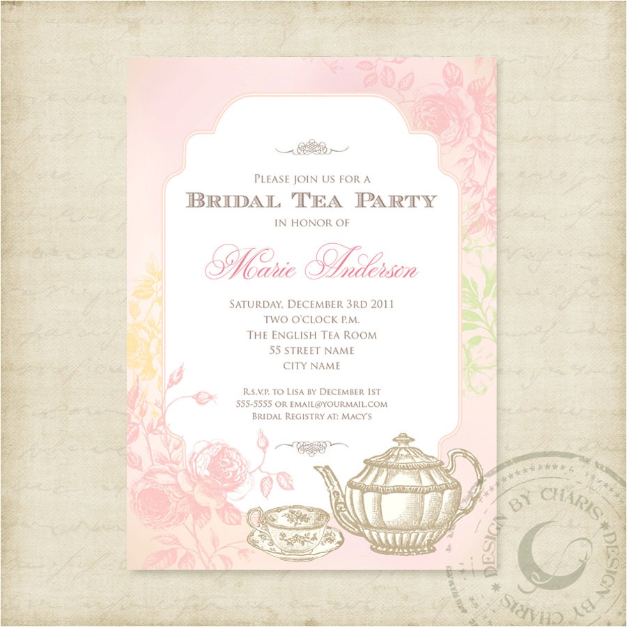 Bridal Shower Tea Party Invitation Wording Shabby Chic Bridal Tea Party Printable Invitation