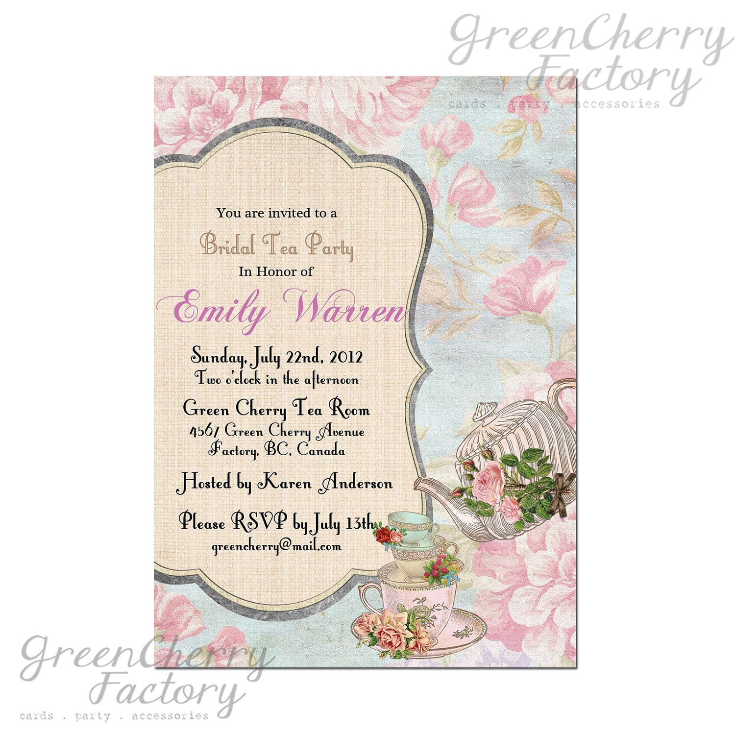 Bridal Shower Tea Party Invitations Etsy Bridal Shower Invitation Templates Bridal Shower
