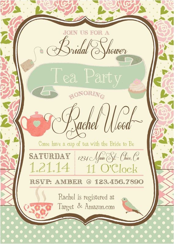 Bridal Shower Tea Party Invitations Etsy Tea Party Bridal Shower Invitation by Rawkonversations On