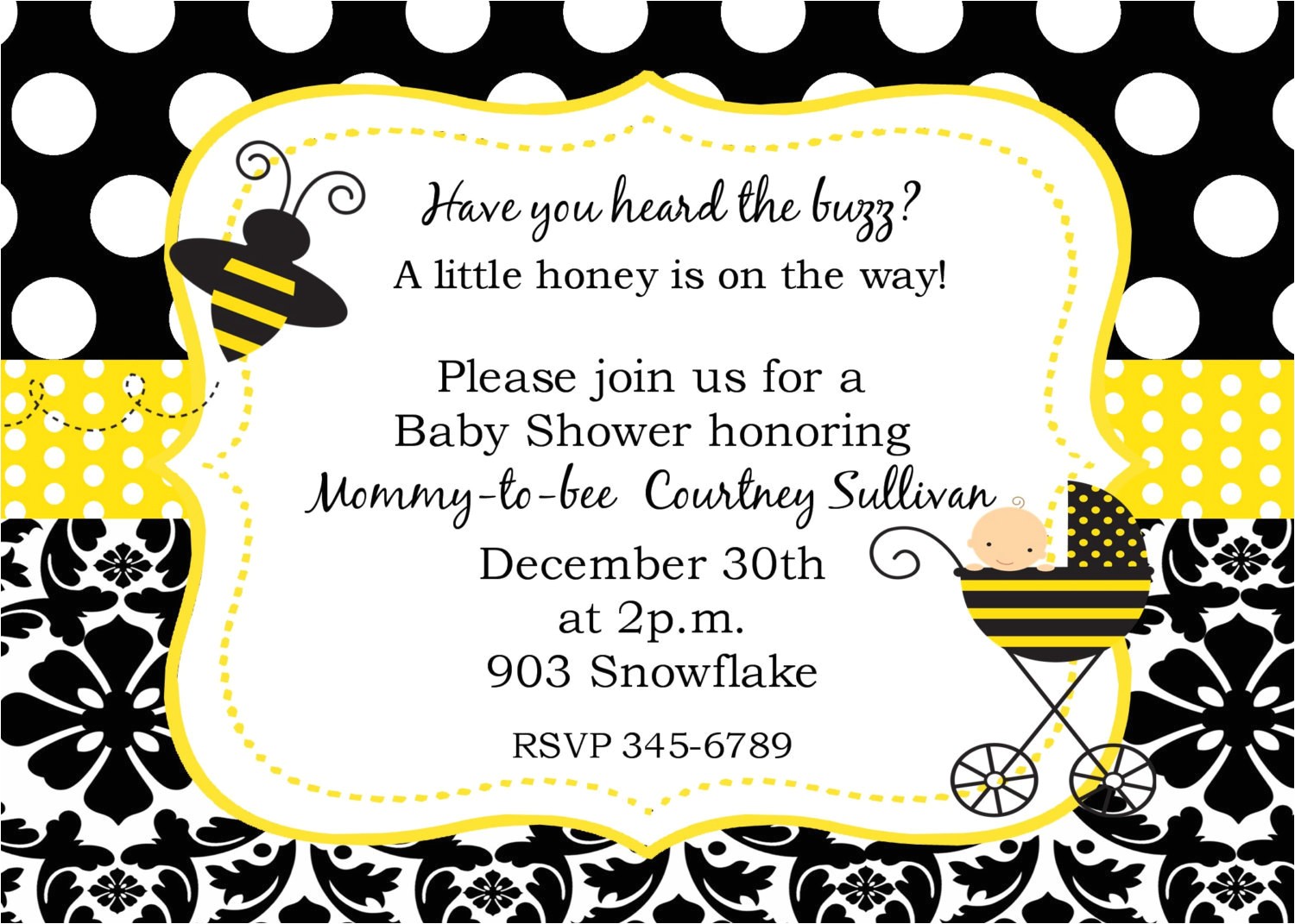 Bumblebee Baby Shower Invitations Bumble Bee Baby Shower Invitations Digital or Printable File