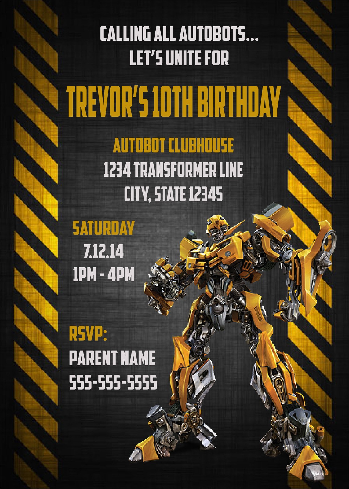 Bumblebee Transformer Birthday Invitations Transformers Bumblebee Digital Birthday Invitation