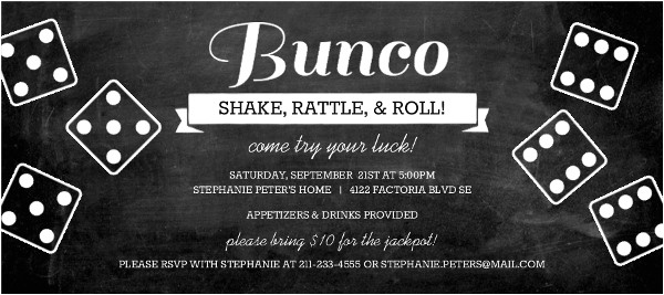 Bunco Birthday Party Invitations Chalkboard Bunco Game Night Invitation