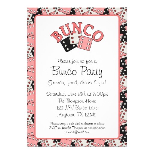 Bunco Birthday Party Invitations Pink and Black Bunco Party 5×7 Paper Invitation Card