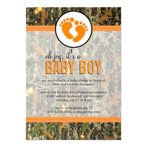 Camo Baby Boy Shower Invitations orange Camo Baby Boy Shower Invitation 5" X 7