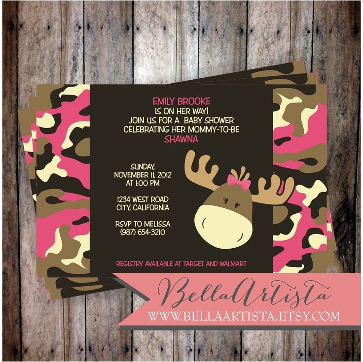 Camo Baby Shower Invites Pink & Girly Camouflage Moose Baby Shower Invitation
