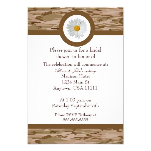 Camo Bridal Shower Invitations Brown Camo Bridal Shower Invitation 3 5" X 5" Invitation