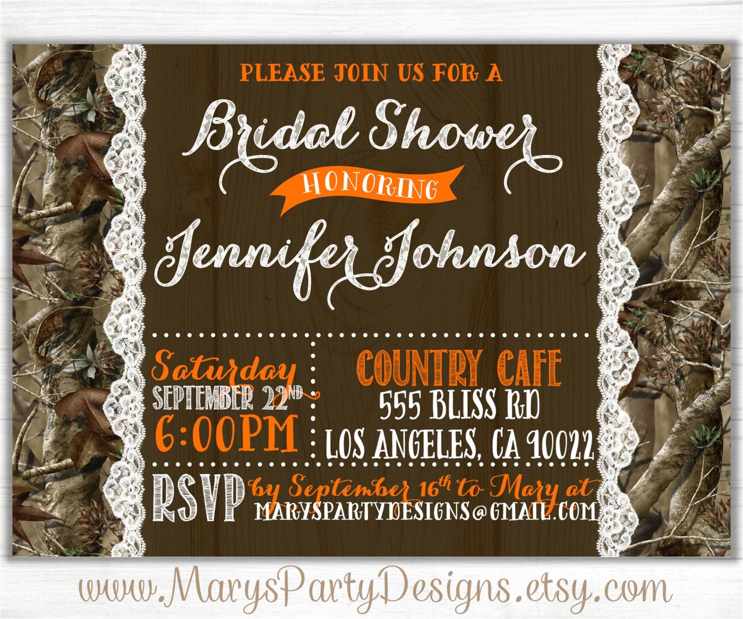 Camo Bridal Shower Invitations Camo Bridal Shower Invitation Lace Wedding Hunting