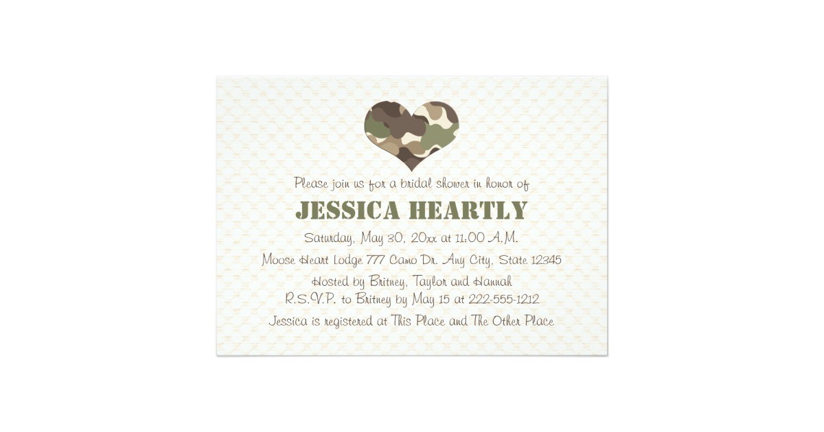 Camo Bridal Shower Invitations Camouflage Camo Heart Bridal Shower Invitations