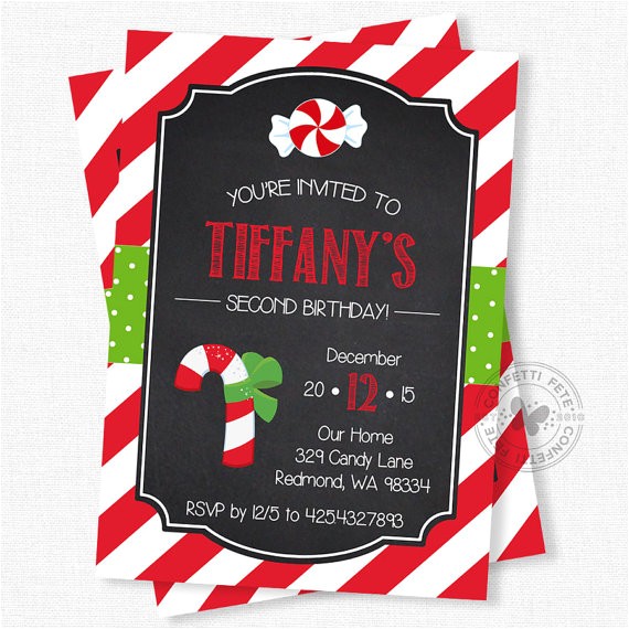 Candy Cane Christmas Party Invitations Christmas Birthday Invitation Candy Cane Invitation