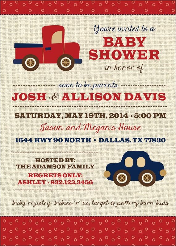 Car themed Baby Shower Invitations Boy Baby Shower Invitation Vintage toys Transportation