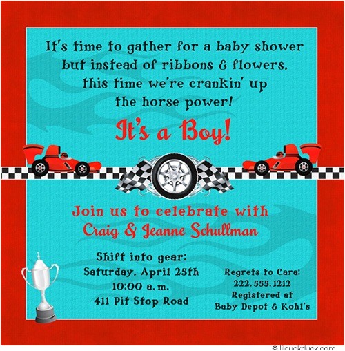 Car themed Baby Shower Invitations Race Car Shower Invitation Baby Boy Horsepower Red