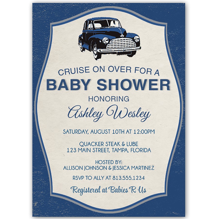 Car themed Baby Shower Invitations Vintage Car Baby Shower Invitation