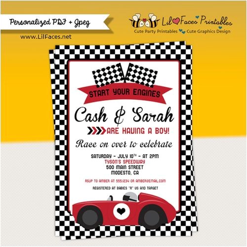 Car themed Baby Shower Invitations Vintage Red Racing Car Baby Shower Invitations