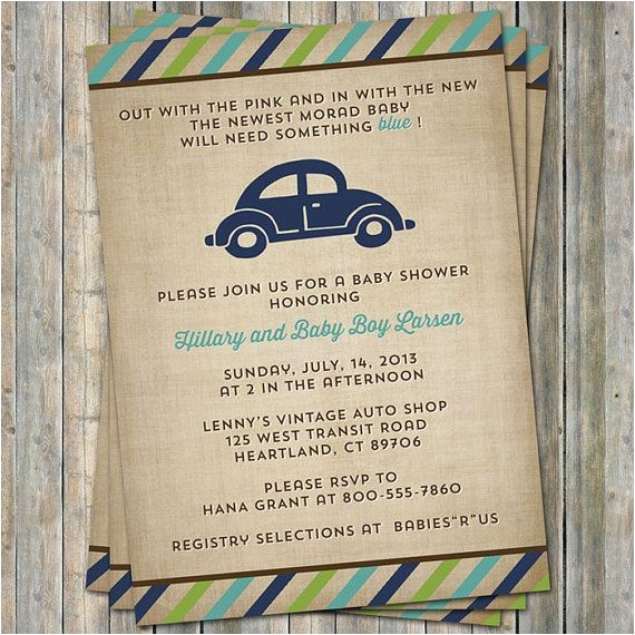 Car themed Baby Shower Invitations Vw Beetle Baby Shower Invitation Volkswagen Car theme