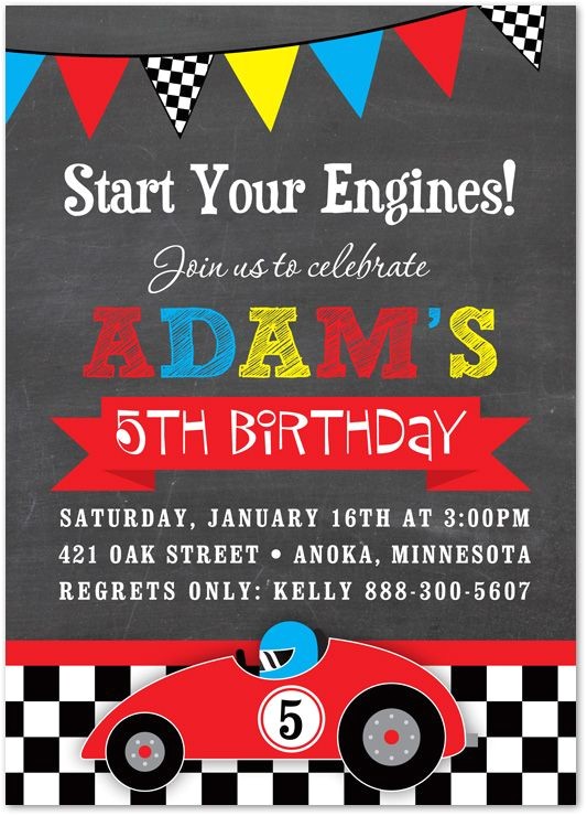 Car themed Birthday Invitation Templates Boy Birthday Invitations Red Race Car Chalkboard Birthday