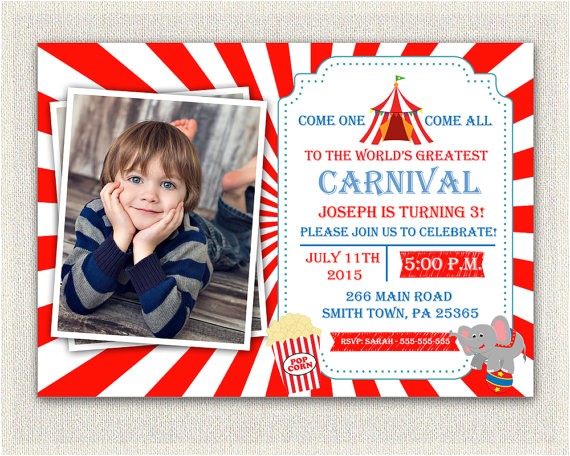 Carnival themed 1st Birthday Party Invitations Carnival Circus theme 1st Birthday Invitation Girls Boys